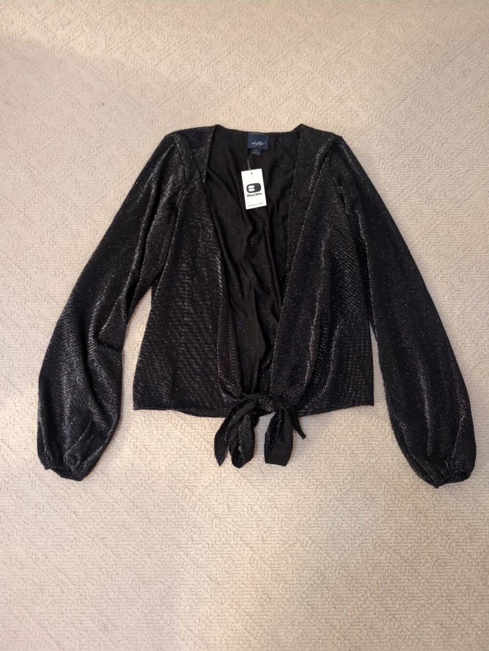 NWT Daytrip Sparkle Tie-Front Women’s Top/Sweater - Black Sz Small